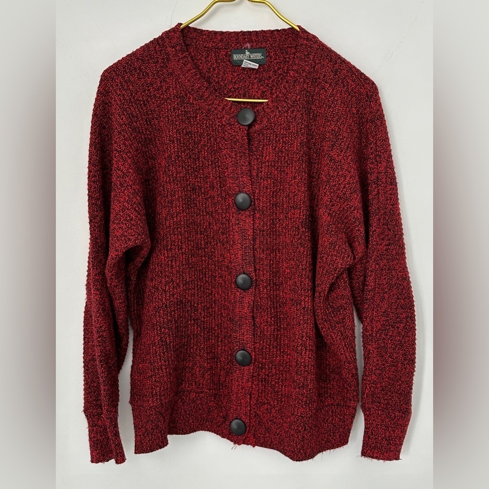 Vintage Boundary Waters Black Red Knit  Button Cardigan Sweater Women’s Medium